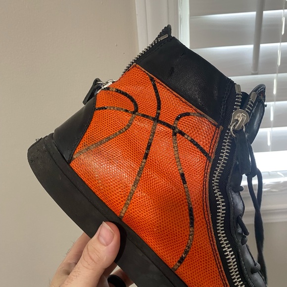 GIUSEPPE ZANOTTI Orange Leather Basketball Double-Zip High Top Sneakers - Picture 8 of 11
